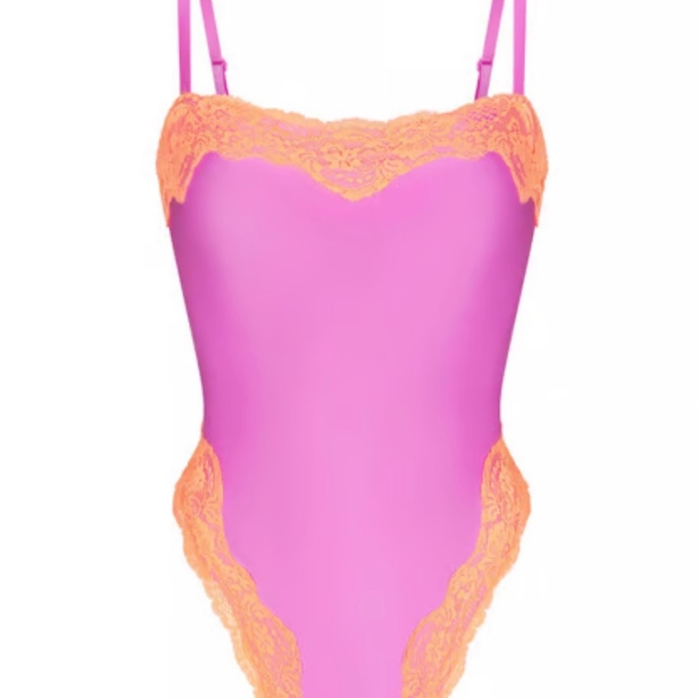NWT SKIMS Pink and Orange Lace One Piece, Neon Orchid, Large